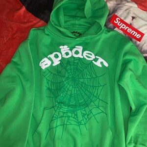 Sp5der Web Hoodie Slime Green Puff Print Large Young Thug